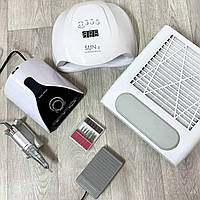 Професійний набір для манікюру з лампою Sun X, фрезером Nail Drill ZS-711 та витяжкою 858-8