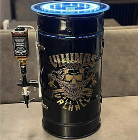 Бочка бар Вікінги в чорному глянцевому кольорі з підсвіткою, оригінальний подарунок військовому