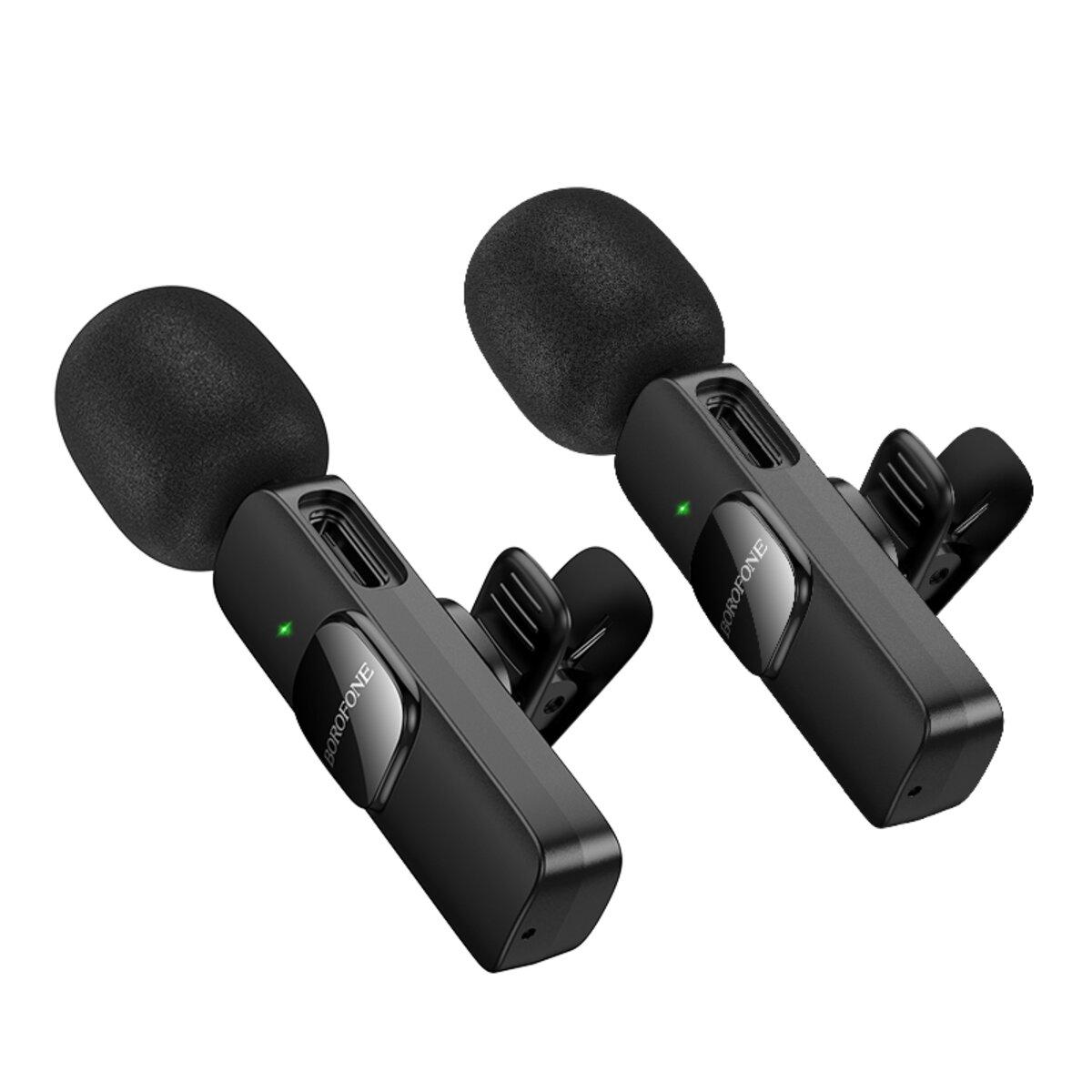 Бездротова мікрофонна система BOROFONE BFK15 Dual-mic lavalier wireless digital microphone (iP/Type-C) Black