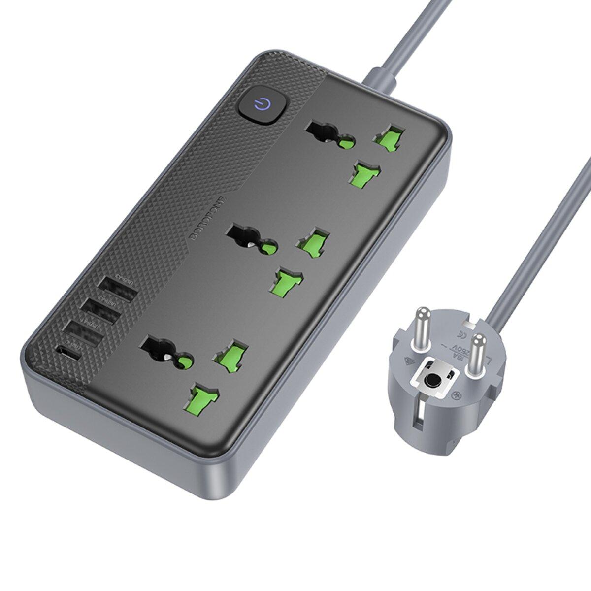Мережевий подовжувач BOROFONE BAC2A Leya 3 position socket(1C3A)(EU) Black