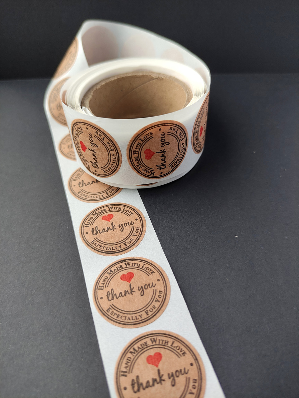 Наклейки Thank you Hand made подарунків, хенд-мейд темні круглі (0018т), фото 1
