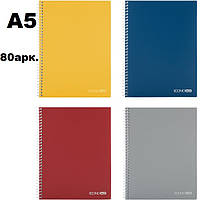 Блокнот А5, пласт.обкл., бічна спіраль, 80арк., клітинка, 60г/м2, асорті, E20220