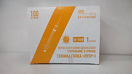 Шприц   1мл U-100 голка знімна 30G 0.3*13 MedPlast в пачці 100шт.