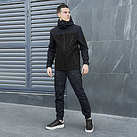 Костюм чоловічий куртка на флісі та штани-карго осінній весняний демісезонний soft shell Papin темно-синій