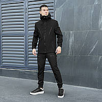 Костюм чоловічий soft shell демісезонний куртка на флісі та штани осінній весняний Papin чорний