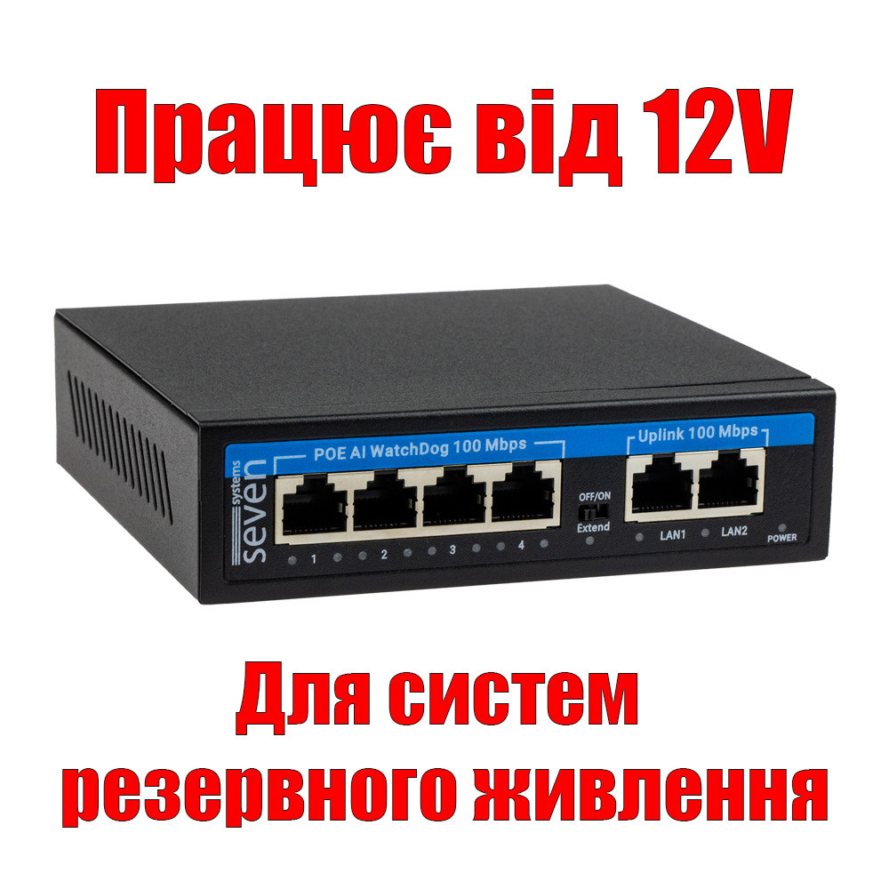 PoE комутатор 4 порти SEVEN P-7324-12V