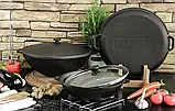 Сковорода чавунна WOK 3,7 л, Ø28 см Brizoll з чавунною кришкою, фото 8