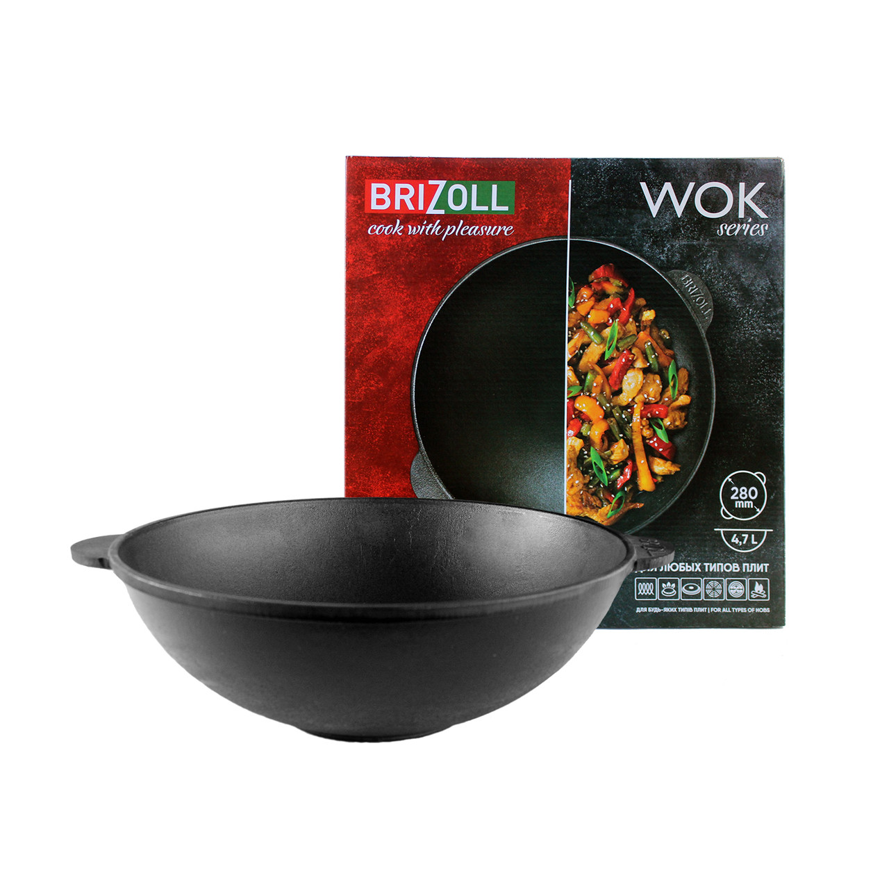 Сковорода чавунна WOK 3,7 л, Ø28 см Brizoll