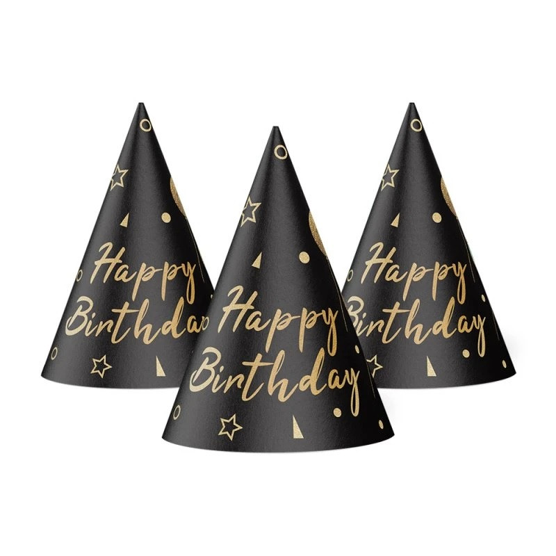 Ковпачок святковий 15 см, Зірочки та повітряні кульки на чорному