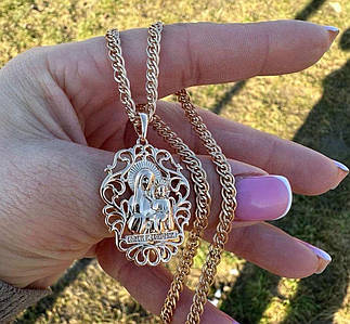 Набір Ланцюжок 60 см (3.5 мм) + Ладанка 3.2 см (18к колір золота 585п) 77-064