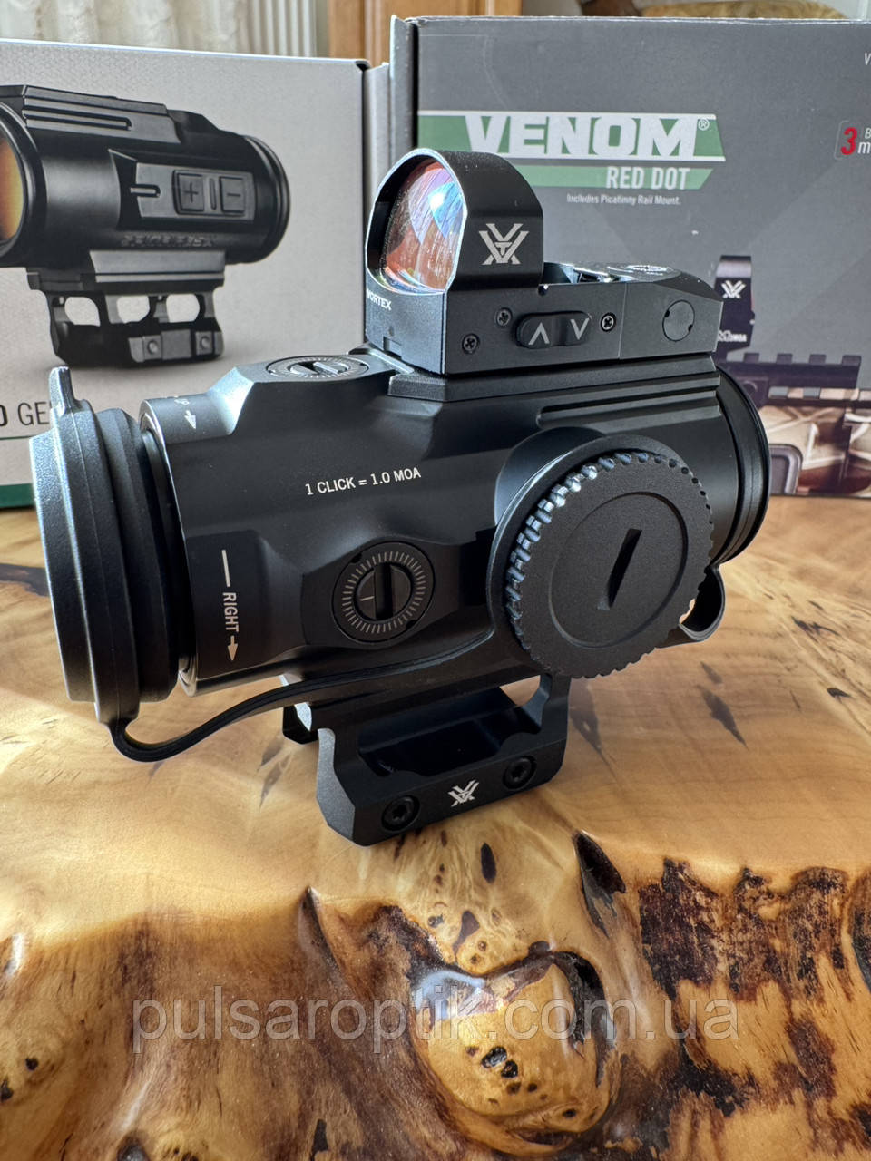 Комплект! Коліматор+магніфер Vortex Venom Red Dot 3 МОА з магніфером Vortex Spitfire HD Gen II 5x Prism Scope, фото 1