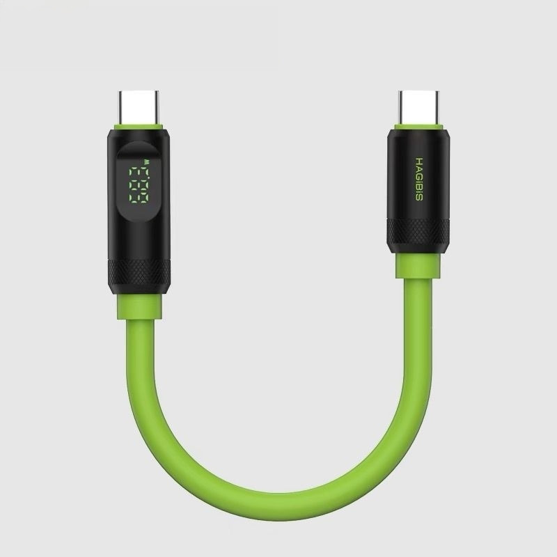Кабель Type-C to Type-C HAGiBiS USB4 SX02 40 Gbps 240W з LED-дисплеєм силіконовий (25 см), Green
