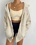 Тепла толстовка жіноча на блискавці тринитка на флісі з капюшоном і кишенями 42-46 48-52, фото 2