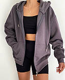 Тепла толстовка жіноча на блискавці тринитка на флісі з капюшоном і кишенями 42-46 48-52, фото 3
