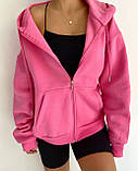 Тепла толстовка жіноча на блискавці тринитка на флісі з капюшоном і кишенями 42-46 48-52, фото 8