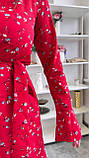 Червоне вільне мідіплаття з поясом на гумці із софту з квітковим принтом, фото 10