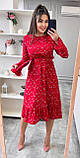 Червоне вільне мідіплаття з поясом на гумці із софту з квітковим принтом, фото 5