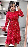 Червоне вільне мідіплаття з поясом на гумці із софту з квітковим принтом, фото 7