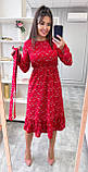 Червоне вільне мідіплаття з поясом на гумці із софту з квітковим принтом, фото 8