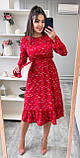 Червоне вільне мідіплаття з поясом на гумці із софту з квітковим принтом, фото 6