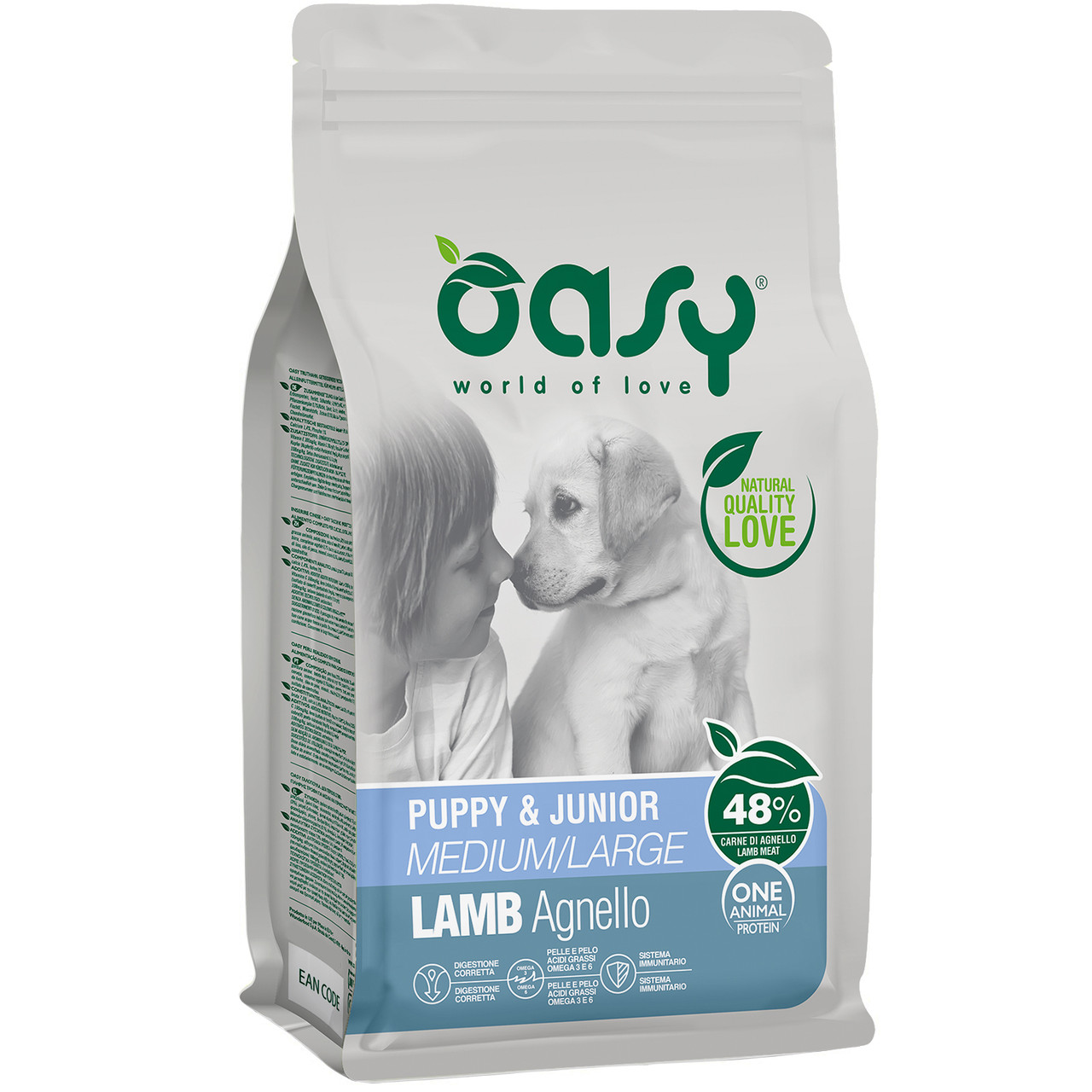 Сухой корм для щенков средних и больших пород Oasy One Animal Protein Puppy Medium and Large, ягня 2.5 кг