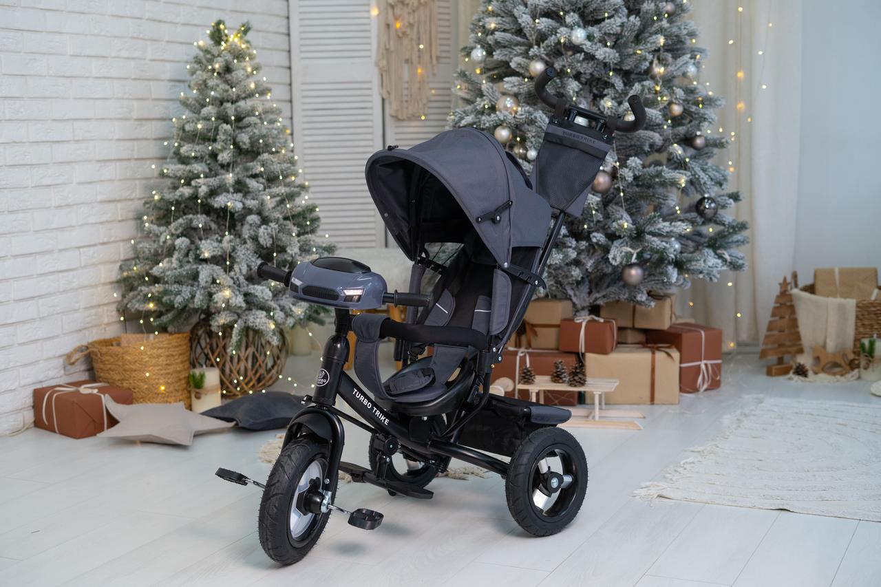 Дитячий триколісний велосипед — коляска Turbo Trike MT 1006-2 з батьківською ручкою Графіт, фото 1