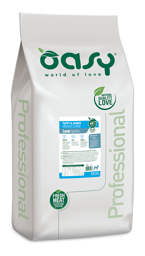 Сухой корм для щенков средних и больших пород Oasy One Animal Protein Puppy Medium and Large, ягня 18 кг