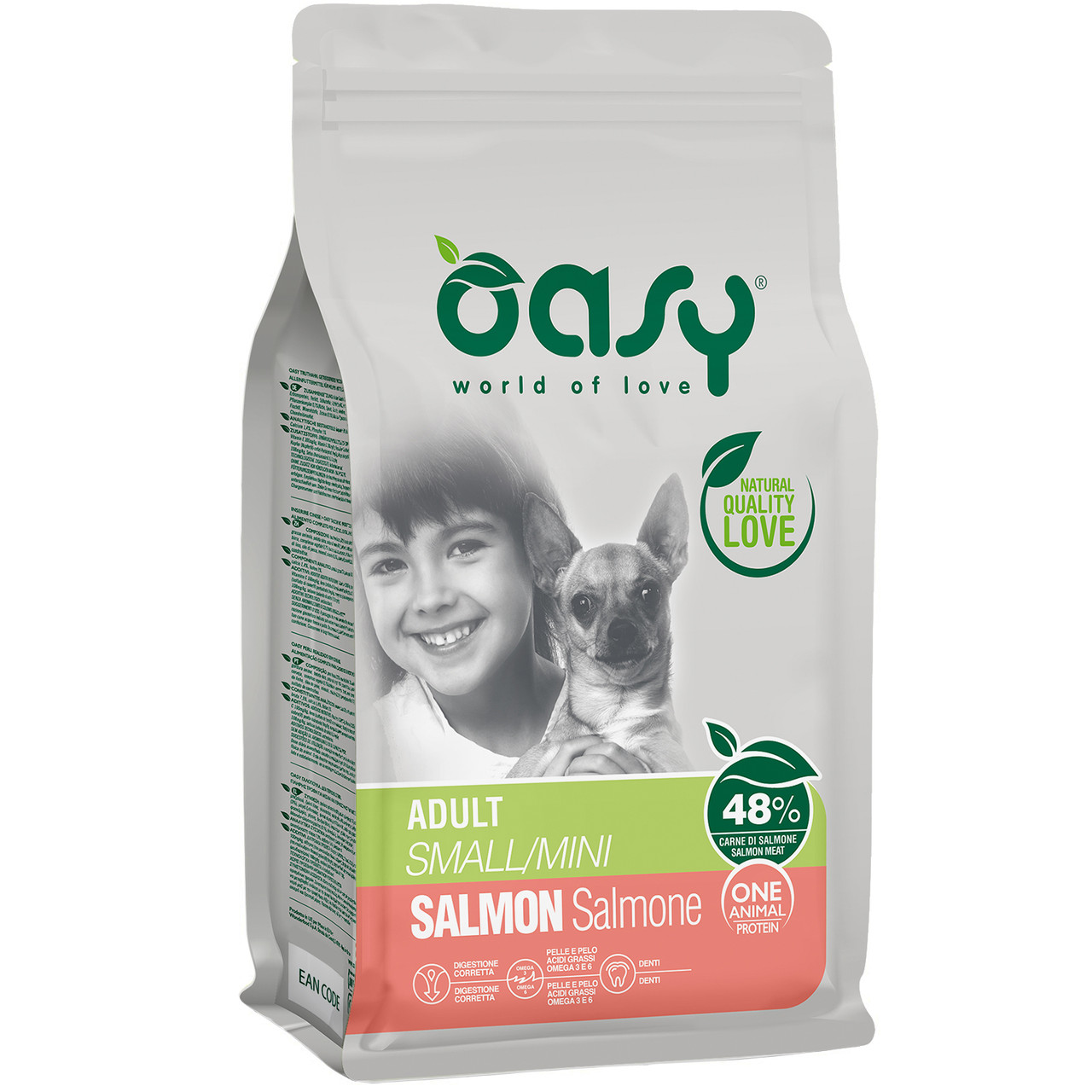 Акція 1+1 ! Сухий корм для собак малих порід Oasy One Animal Protein ADULT Small and Mini, лосось 800 гр