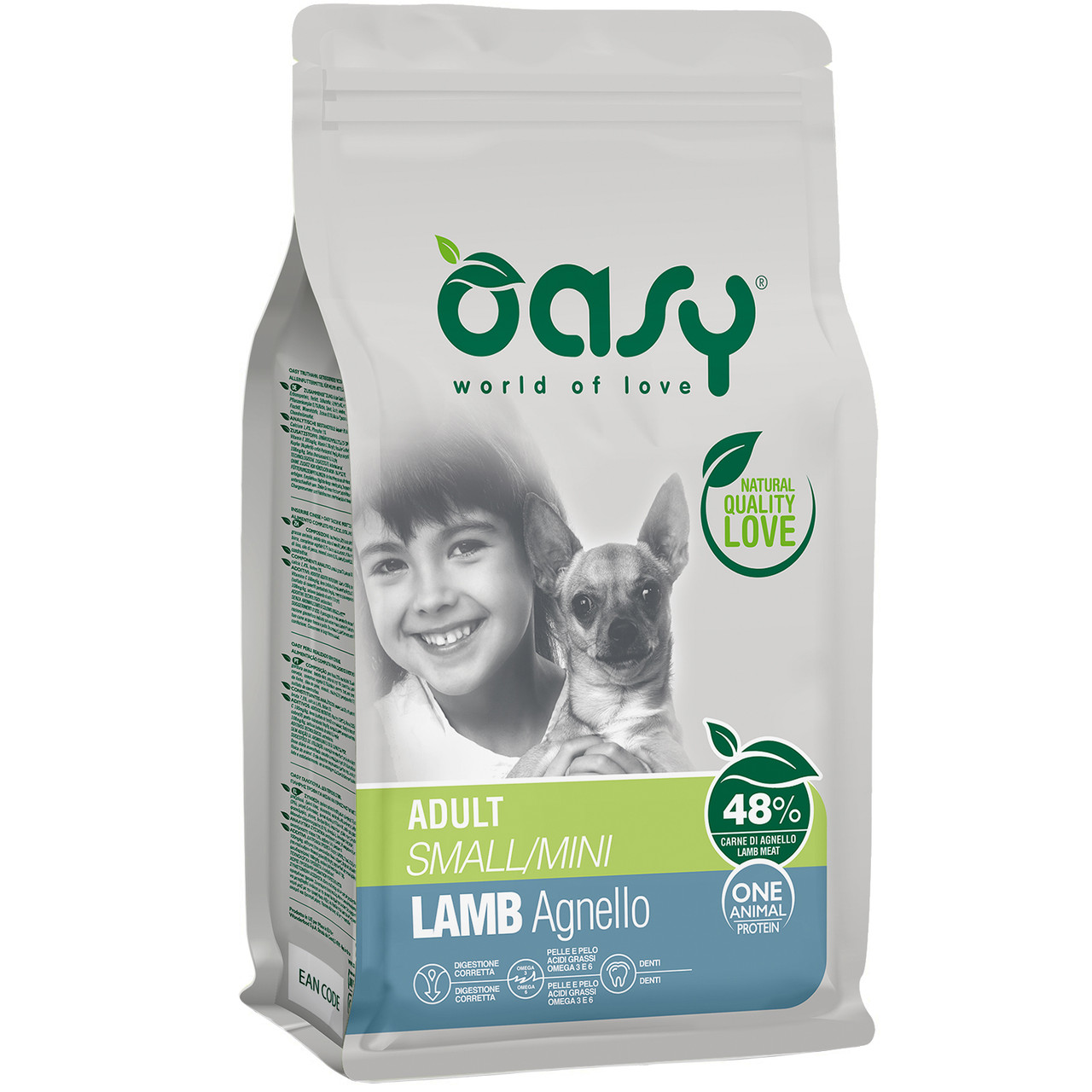 Акція 1+1 ! Сухий корм для собак малих порід Oasy One Animal Protein ADULT Small and Mini, ягня 800 гр