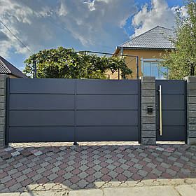 Металеві розпашні ворота в приватний сектор / Тип Преміум Горизонт Invisible Box