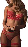 Комплект жіночої нижньої білизни з кісточками червоного кольору, фото 2
