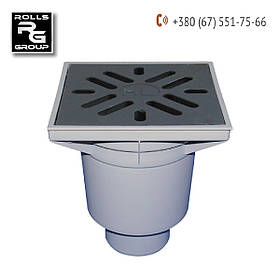 Дощоприймач DN110 вертикальний, із підрамником 244х244, із чавунними гратами, із кошиком та клапаном від запаху