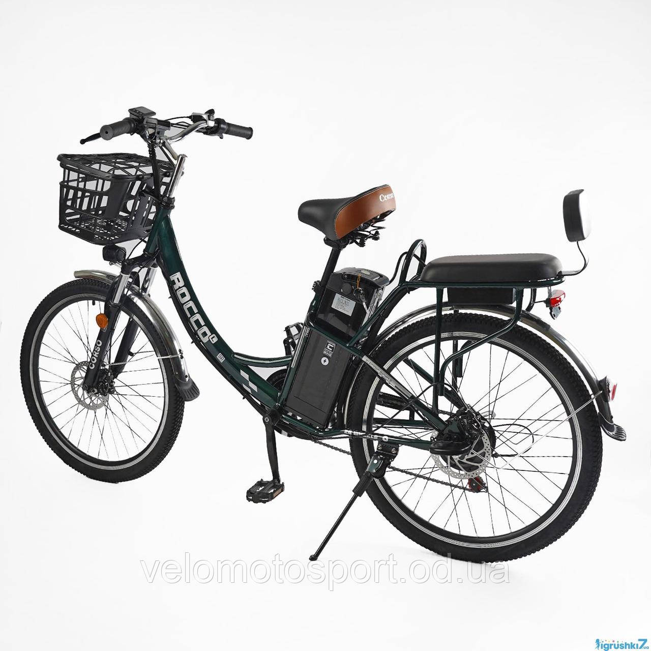 Електровелосипед Corso «ROCCO» 26" дюймів RC-20688 (1) ТЕМНО-ЗЕЛЕНИЙ, рама сталева, двигун 500W, акумулятор 48