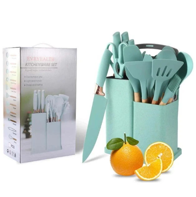 УЦЕНКА! Кухонные принадлежности 19 предметов Kitchen Set Бирюзовый (Плохая упаковка, трещина на корпусе 2665)