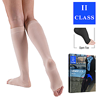 Гольфи жіночі компресійні Venoflex Micro 2 клас з відкритим носком, карамельні, подовжені