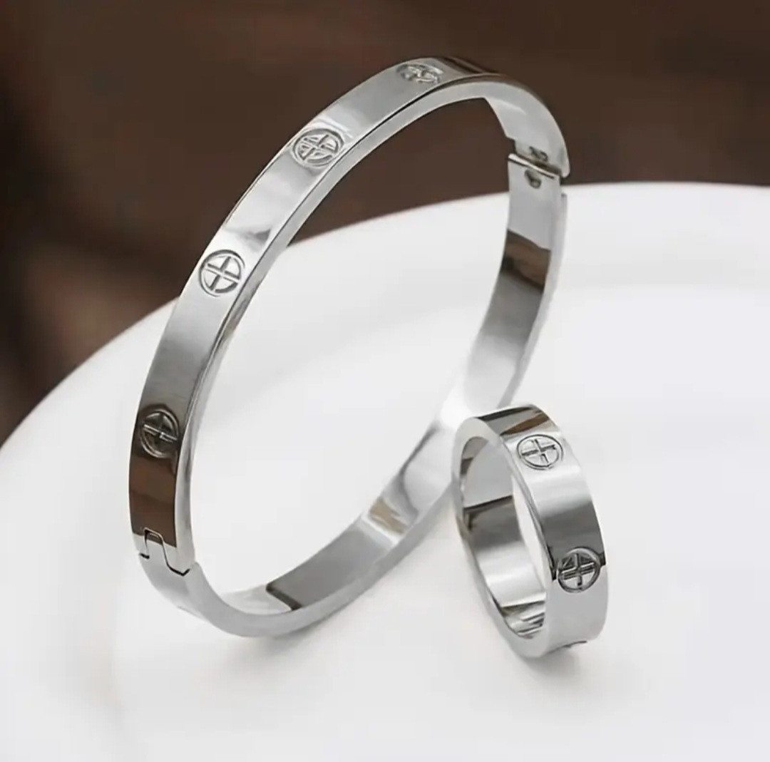 Комплект сталевий браслет 6 см та кільце 19 розмір Stainless Steel Медична сталь Код 6680
