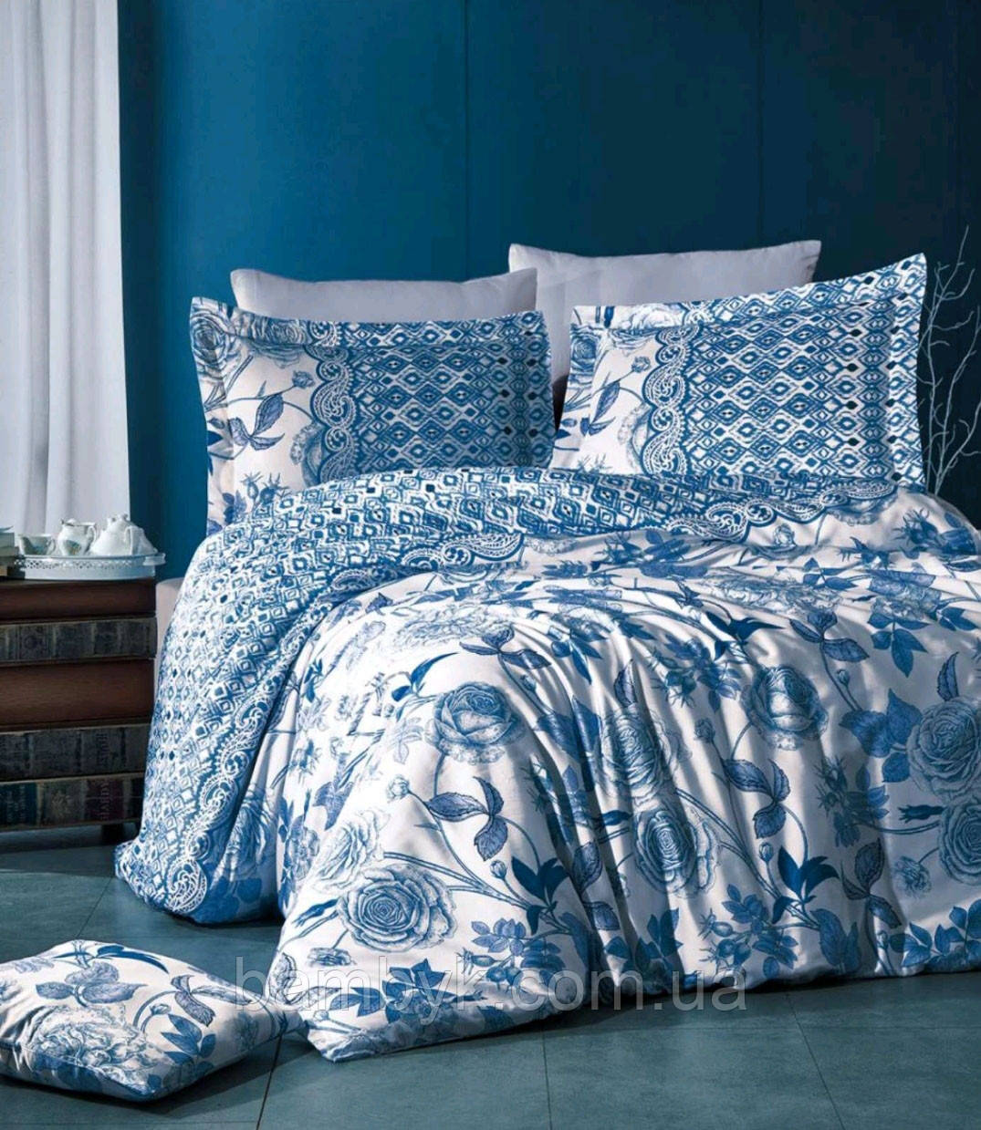 Постільна білизна Belizza "Ageta Mavi" сатин DeLux преміум євро-розміру бавовняна Туреччина
