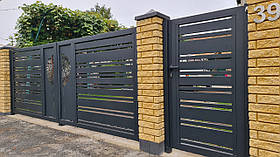 Ворота розпашні з хвірткою з металу/ Тип Різноламельне Ранчо