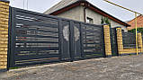 Ворота розпашні з хвірткою з металу/ Тип Різноламельне Ранчо, фото 2