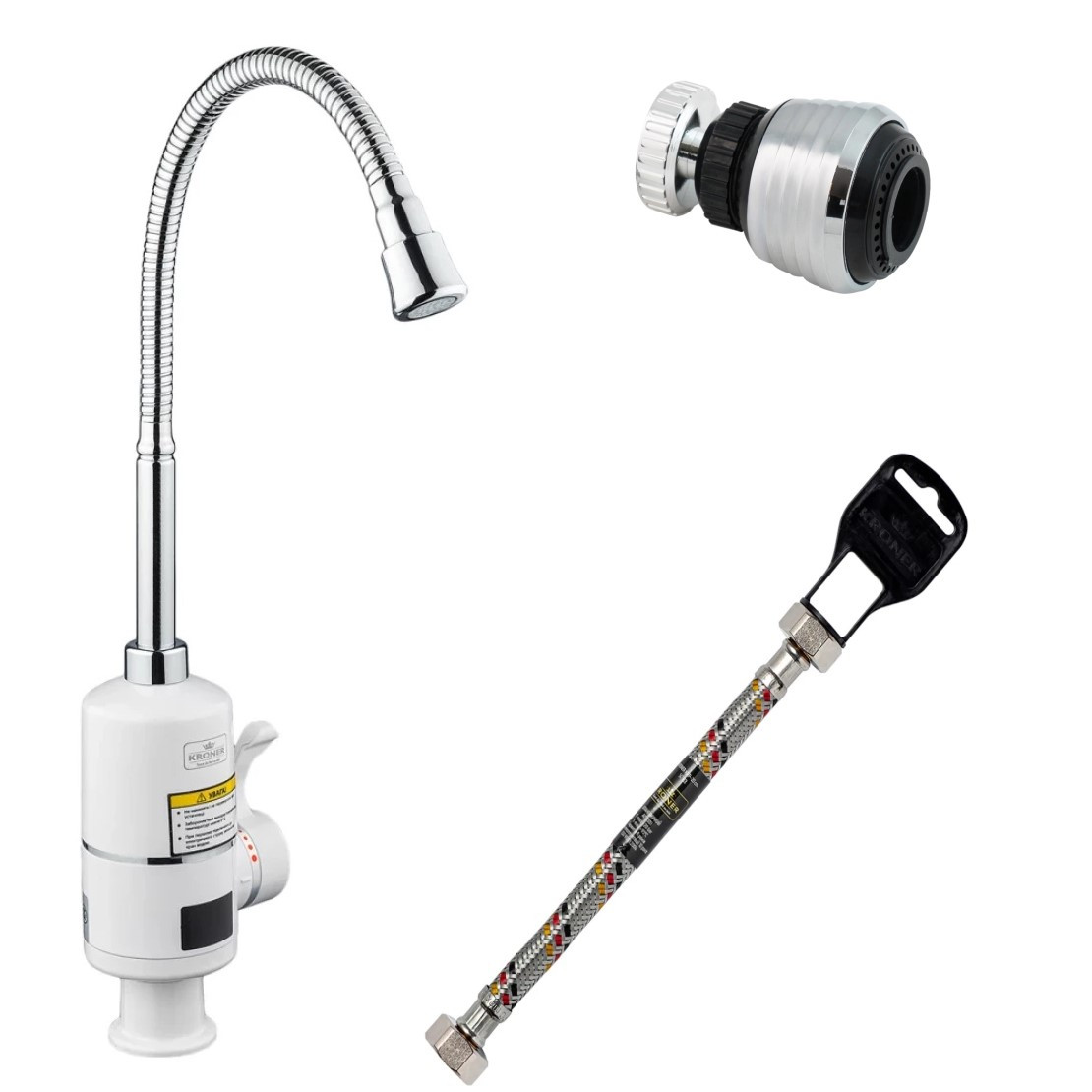 Проточний кран-водонагрівач Kroner KRM Volt — CW090 R + Шланг для води 60 см + Аератор, фото 1