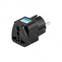 Перехідник вилка тип F (євро) - розетка універсальна, чорний