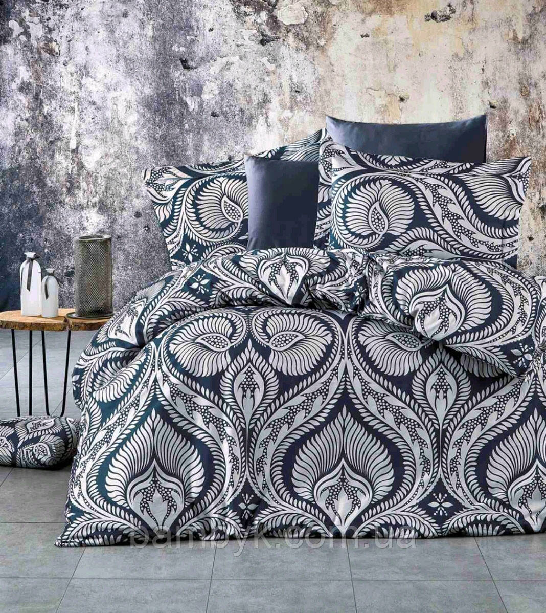 Постільна білизна Belizza "Roman Denim" сатин DeLux преміум євро-розміру бавовняна Туреччина
