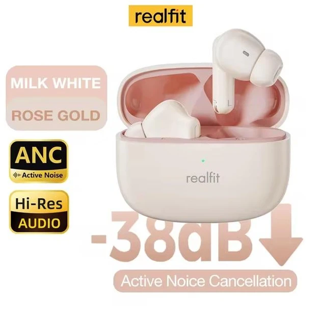 Бездротові навушники Realfit F3, Bluetooth 5.4, активне шумоподавлення 38dB ,4 мікрофони, Чорно-жовті