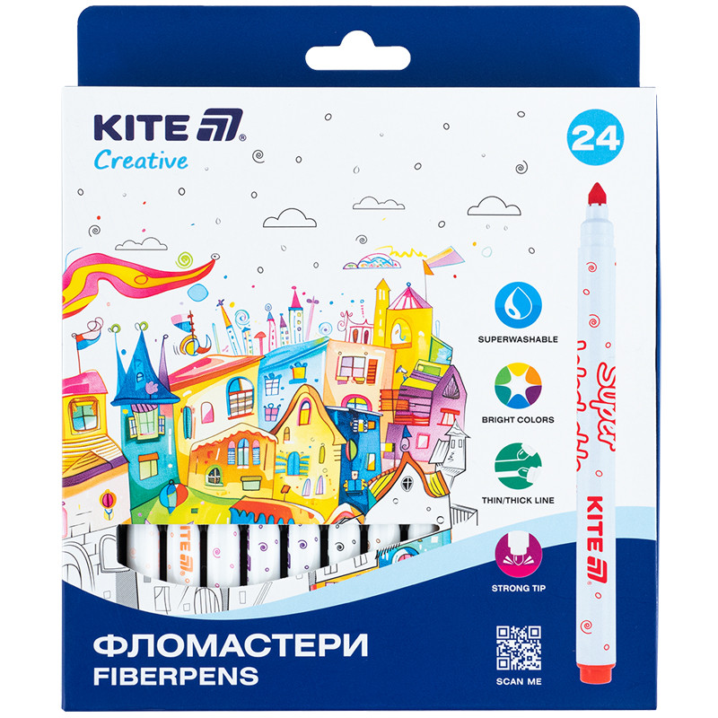 Фломастери Kite Creative Superwashable K-1153, 24 кольори, фото 1