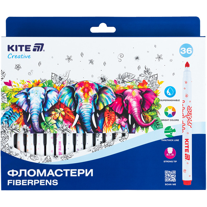 Фломастери Kite Creative Superwashable K-1154, 36 кольорів, фото 1