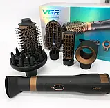 Фен стайлер VGR V-491 6 в 1 для укладання волосся 1000 Вт + 6 насадок Фен-щітка для завивання волосся професійний, фото 7
