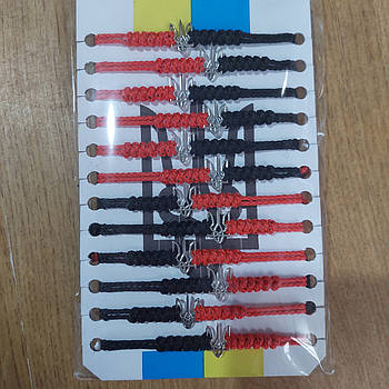 Браслет на руку із тризубом чорно-червоний 12 шт/уп