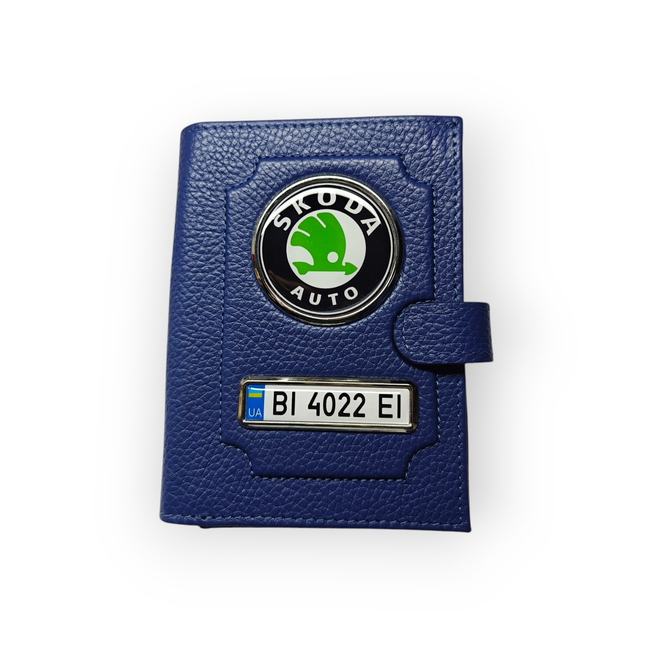 Портмоне для автодокументів Skoda auto, натуральна шкіра синя