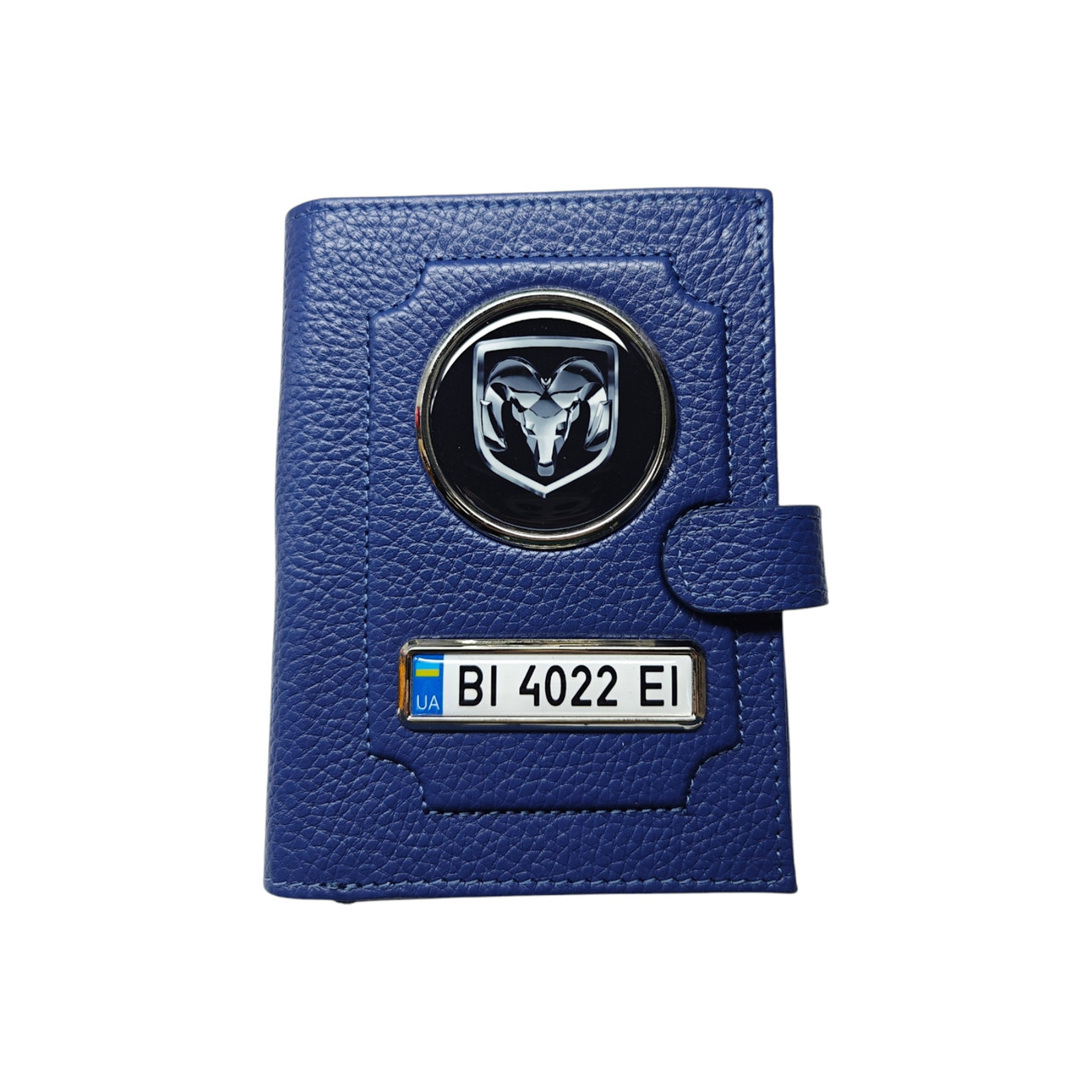 Портмоне для автодокументів Dodge з номером авто, натуральна шкіра синя, фото 1