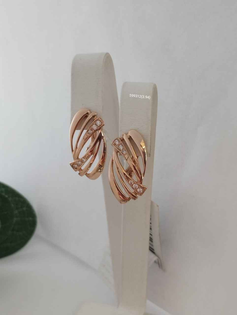 Золоті сережки з цирконієм, золоті сережки з червоного золота, фото 1